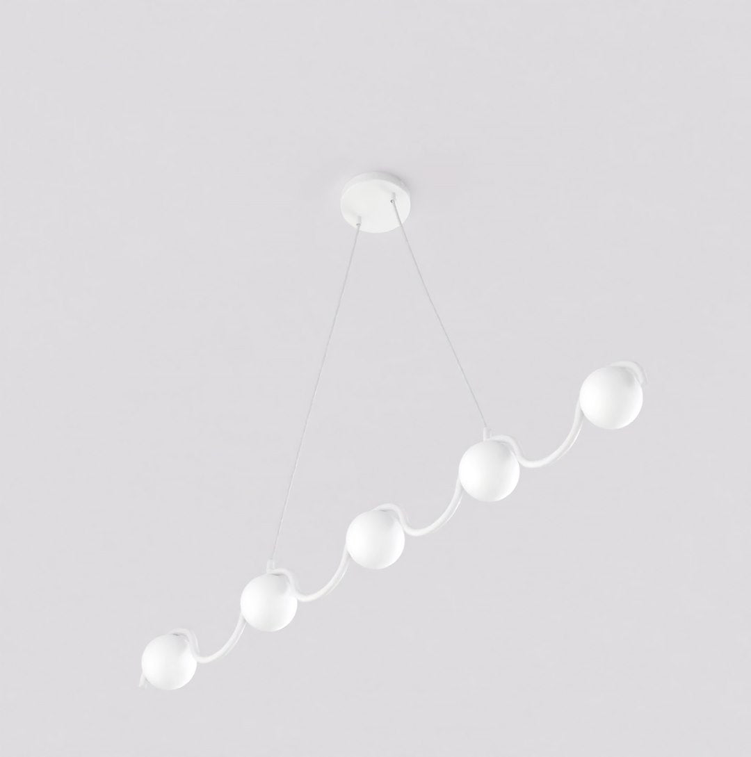 Hanglamp gepoedercoat staal modern wit, 5 lichtpunten met bolkappen, 110 x 10 x 120 cm, eettafel en keuken