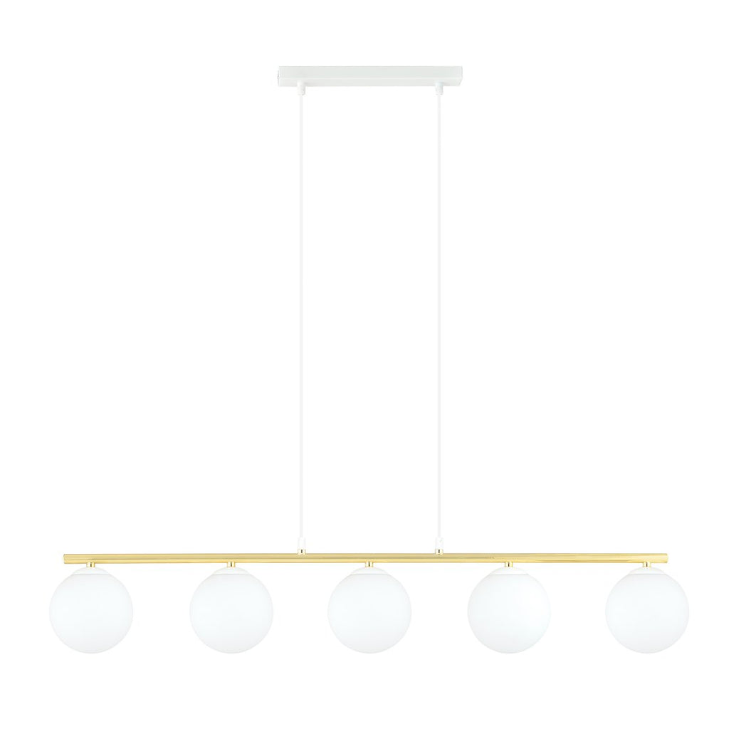 Hanglamp gepoedercoat staal en glas Allora modern wit met goud, 5 lichtpunten E14 – 105 x 100 cm