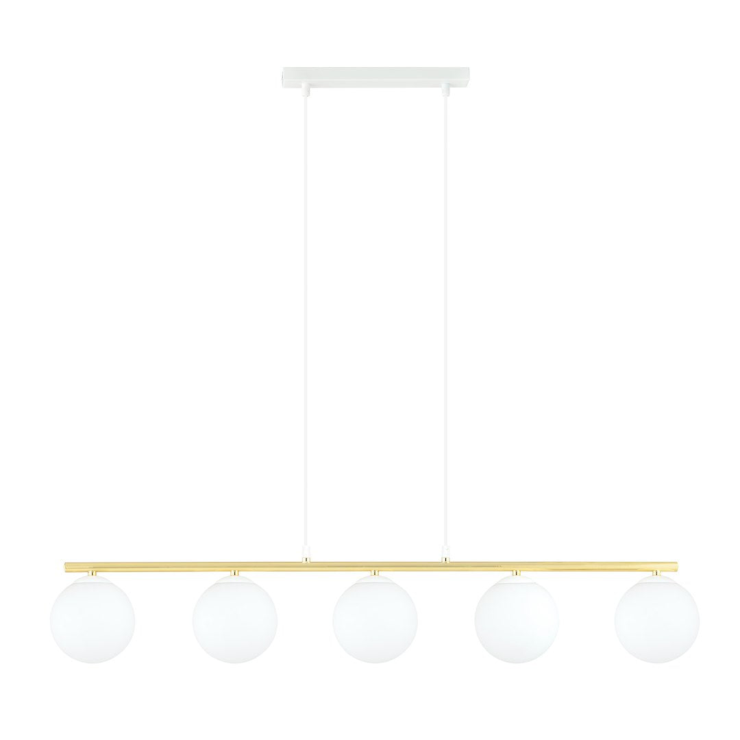 Hanglamp gepoedercoat staal en glas Allora modern wit met goud, 5 lichtpunten E14 – 105 x 100 cm