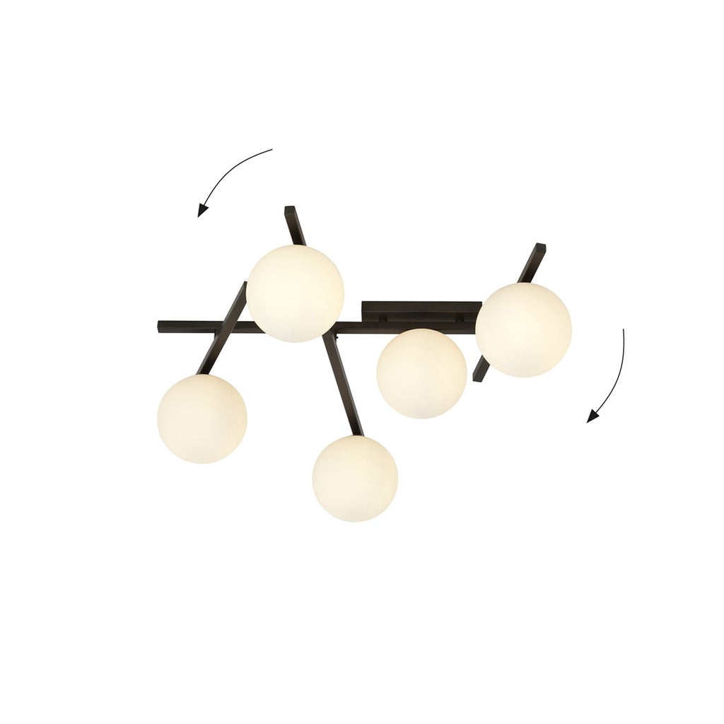 Plafondlamp gepoedercoat staal en glas Smart modern zwart met witte kappen, 67 x 25 cm, 5 fittingen