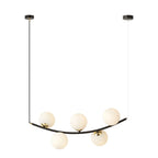 Hanglamp gepoedercoat staal en glas Ritz retro zwart met gouden details, 5 lichtpunten, 80 cm breed