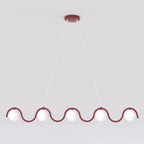 Hanglamp gepoedercoat staal en glas Sinus, bordeaux met witte glazen kappen, 5 lichtpunten, 110 cm, eettafel