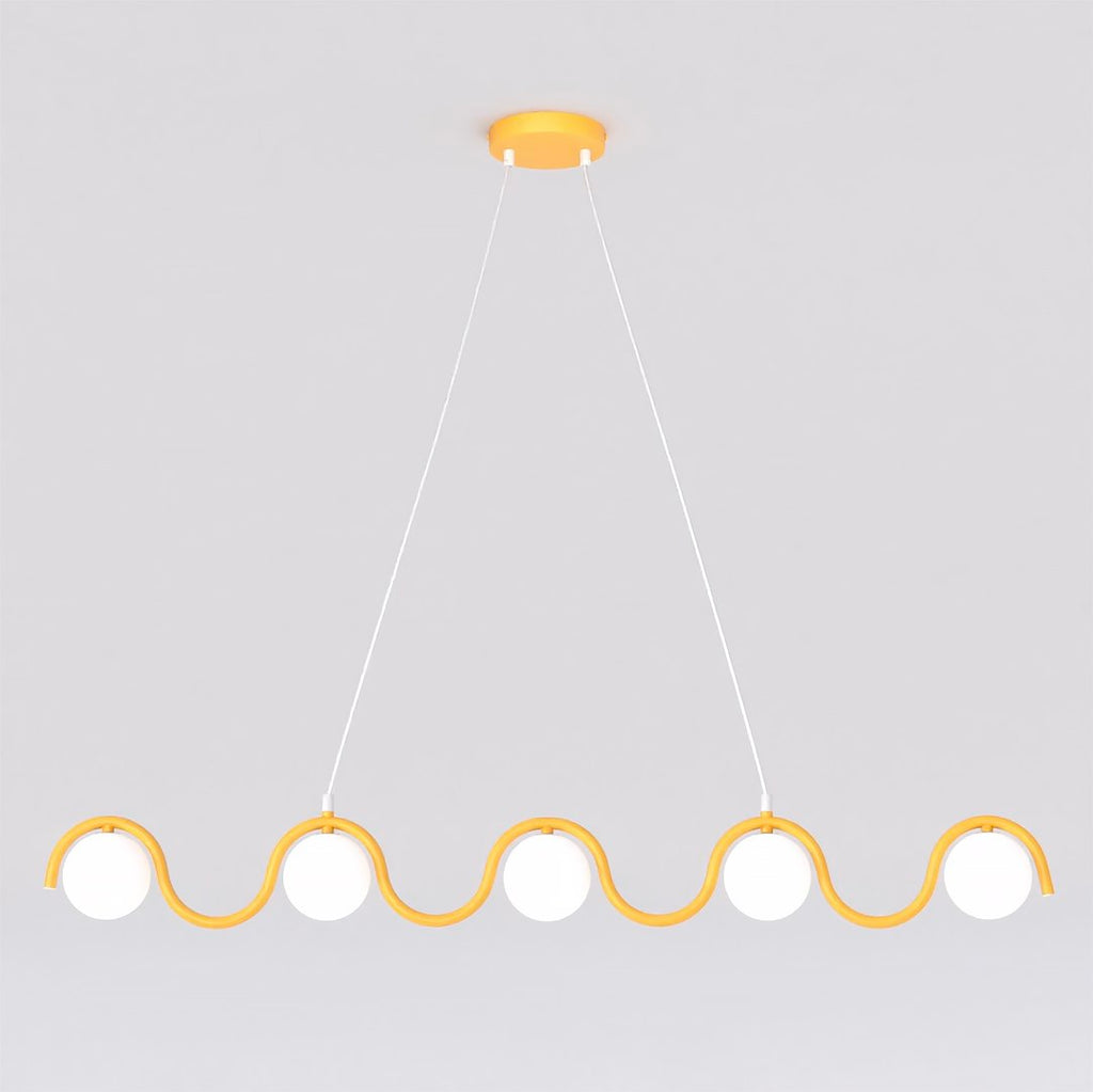 Hanglamp gepoedercoat staal en glas Sinus 5 lichtpunten, oranje met witte kappen, 110 cm, eettafel