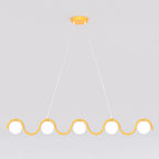 Hanglamp gepoedercoat staal en glas Sinus 5 lichtpunten, oranje met witte kappen, 110 cm, eettafel