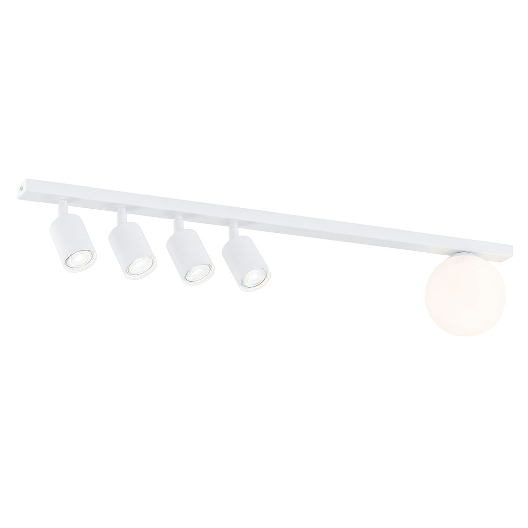 Plafondlamp Baster 5 gepoedercoat staal en glas, modern, wit, met 5 fittingen, breedte 90 cm