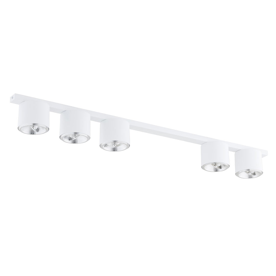 Plafondlamp staal minimalistisch Nano wit, 5 lichtpunten, 116 cm breed, voor woonkamer of hal
