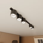 Plafondlamp zwart gepoedercoat staal minimalistisch Nano, 5 spots, 116 cm breed, voor woonkamer of hal