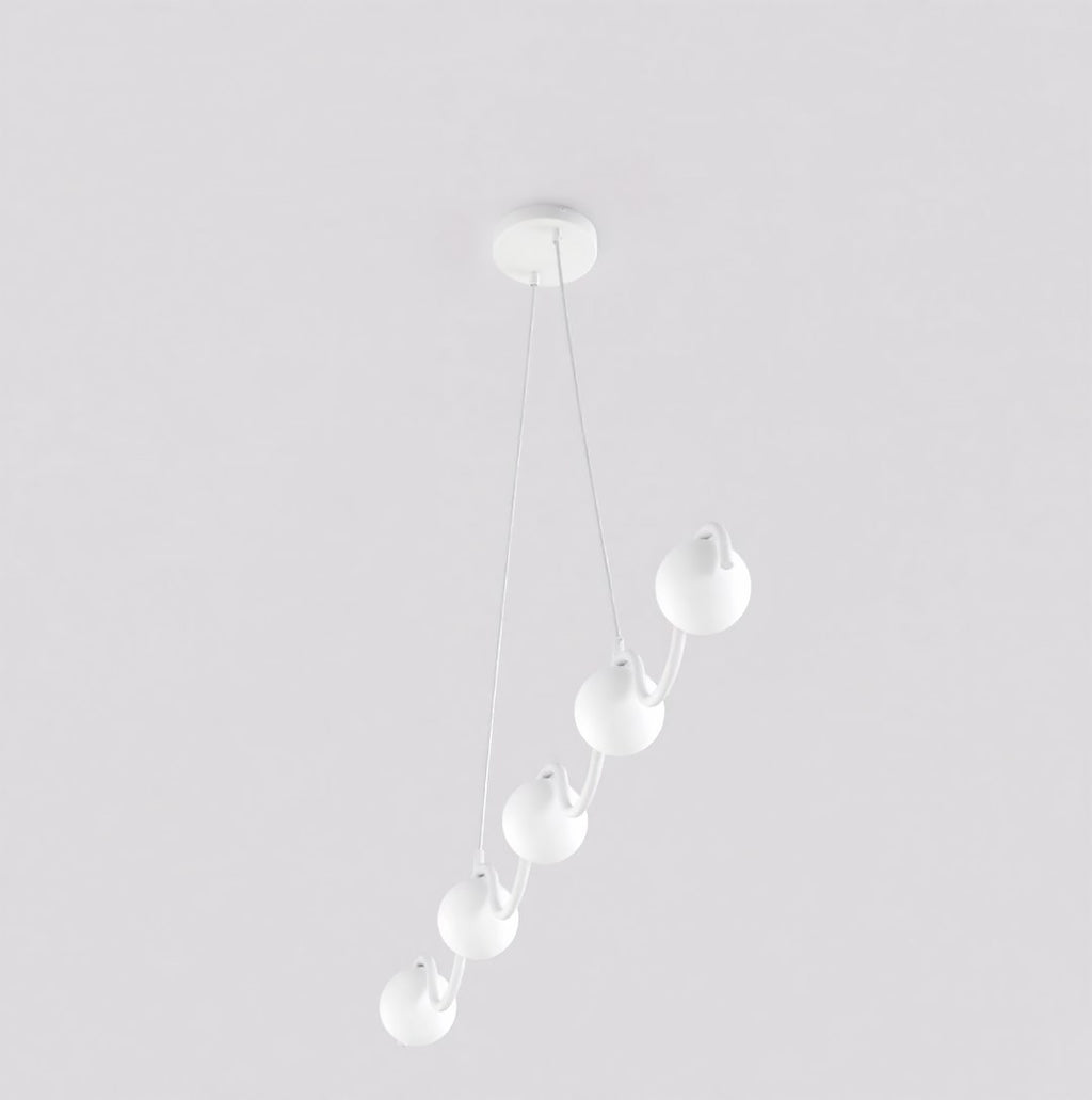 Hanglamp gepoedercoat staal modern wit, 5 lichtpunten met bolkappen, 110 x 10 x 120 cm, eettafel en keuken