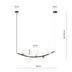 Hanglamp gepoedercoat staal en glas Ritz retro zwart met gouden details, 5 lichtpunten, 80 cm breed