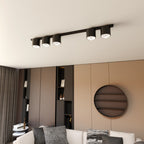 Plafondlamp zwart gepoedercoat staal minimalistisch Nano, 5 spots, 116 cm breed, voor woonkamer of hal