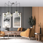 Hanglamp gepoedercoat staal en glas Gigi, zwart met grafiet glazen kappen, 5 lichts, Ø 14 cm kappen