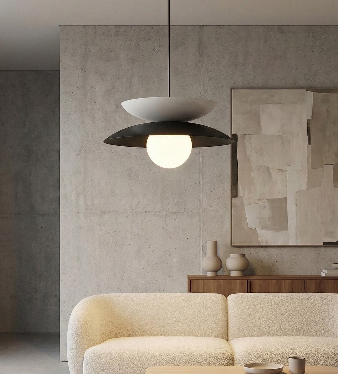 Hanglamp gepoedercoat staal en glas Nagoya, zwart en wit, Ø 41 cm, verstelbare hoogte, G9 led, eettafel en slaapkamer