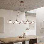 Hanglamp gepoedercoat staal en glas Sinus, bordeaux met witte glazen kappen, 5 lichtpunten, 110 cm, eettafel