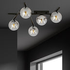 Plafondlamp staal Smart 5 modern zwart met grafiet glazen kappen, 67 cm breed, 5 x E14