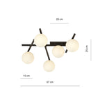 Plafondlamp gepoedercoat staal en glas Smart modern zwart met witte kappen, 67 x 25 cm, 5 fittingen