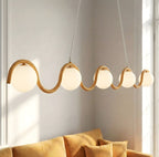 Hanglamp gepoedercoat staal en glas Sinus 5 lichtpunten, oranje met witte kappen, 110 cm, eettafel