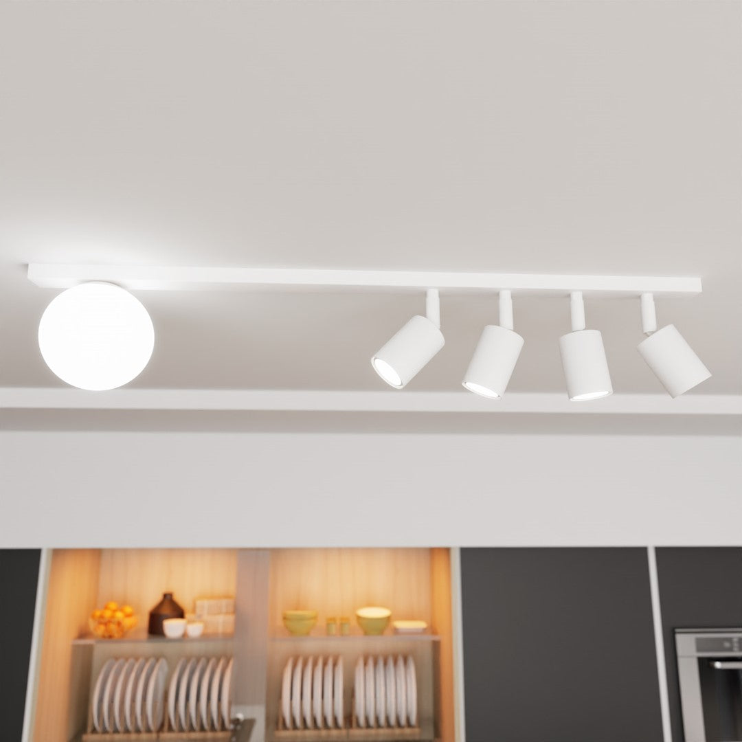 Plafondlamp Baster 5 gepoedercoat staal en glas, modern, wit, met 5 fittingen, breedte 90 cm