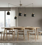 Hanglamp 5 lichts gepoedercoat staal en hout Kru, Scandinavisch, zwart, verstelbare hoogte, eettafel