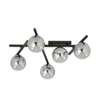 Plafondlamp staal Smart 5 modern zwart met grafiet glazen kappen, 67 cm breed, 5 x E14