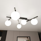 Plafondlamp gepoedercoat staal en glas Smart modern zwart met witte kappen, 67 x 25 cm, 5 fittingen