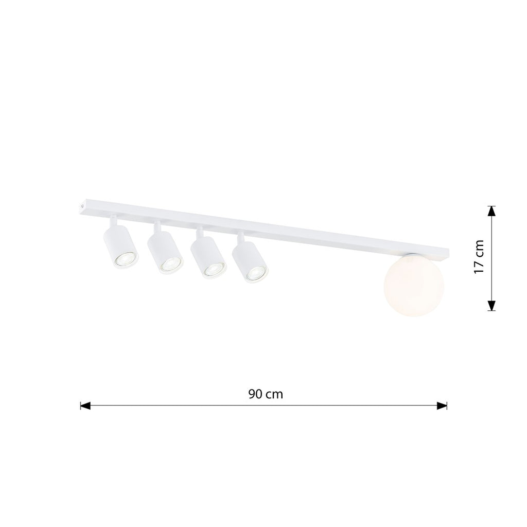 Plafondlamp Baster 5 gepoedercoat staal en glas, modern, wit, met 5 fittingen, breedte 90 cm