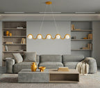 Hanglamp gepoedercoat staal en glas Sinus 5 lichtpunten, oranje met witte kappen, 110 cm, eettafel