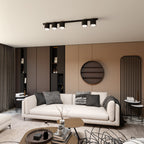 Plafondlamp zwart gepoedercoat staal minimalistisch Nano, 5 spots, 116 cm breed, voor woonkamer of hal