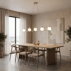 Hanglamp Sinus gepoedercoat staal en glas, modern, beige met witte kap, 5 lichtpunten, 110 cm, eettafel