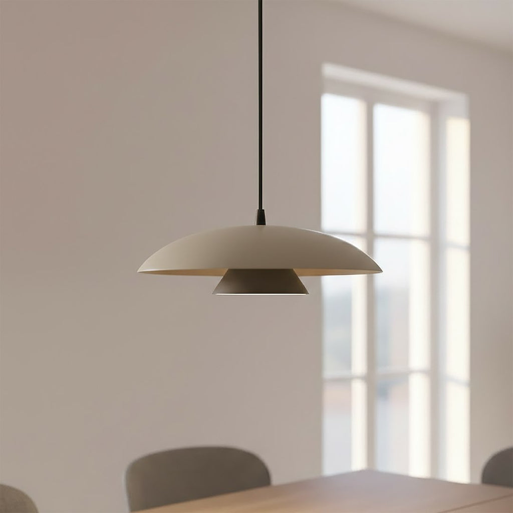 Hanglamp Babel gepoedercoat staal, Scandinavisch, beige met zwart, Ø 30 cm, boven eettafel of keukeneiland