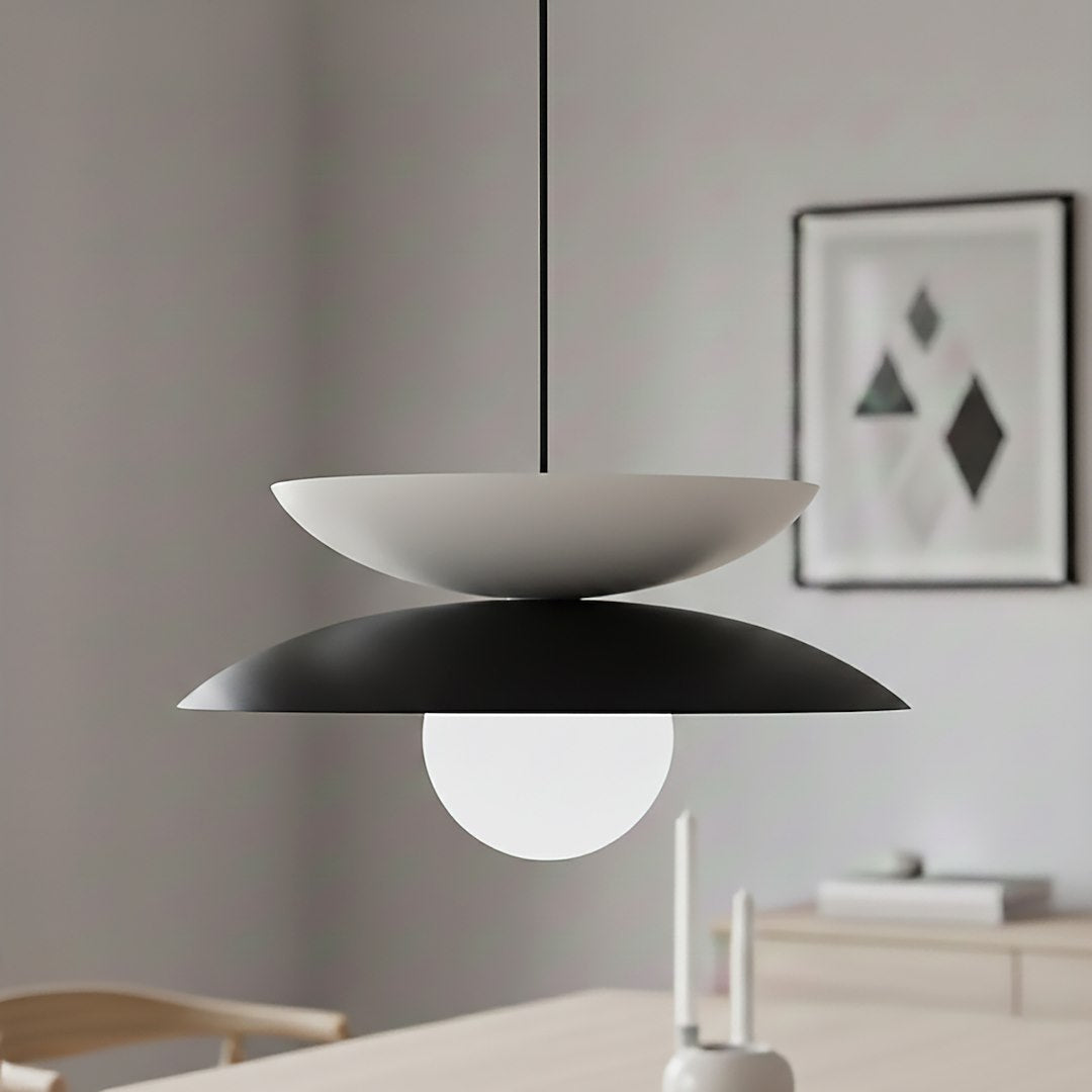 Hanglamp gepoedercoat staal en glas Nagoya, zwart en wit, Ø 41 cm, verstelbare hoogte, G9 led, eettafel en slaapkamer