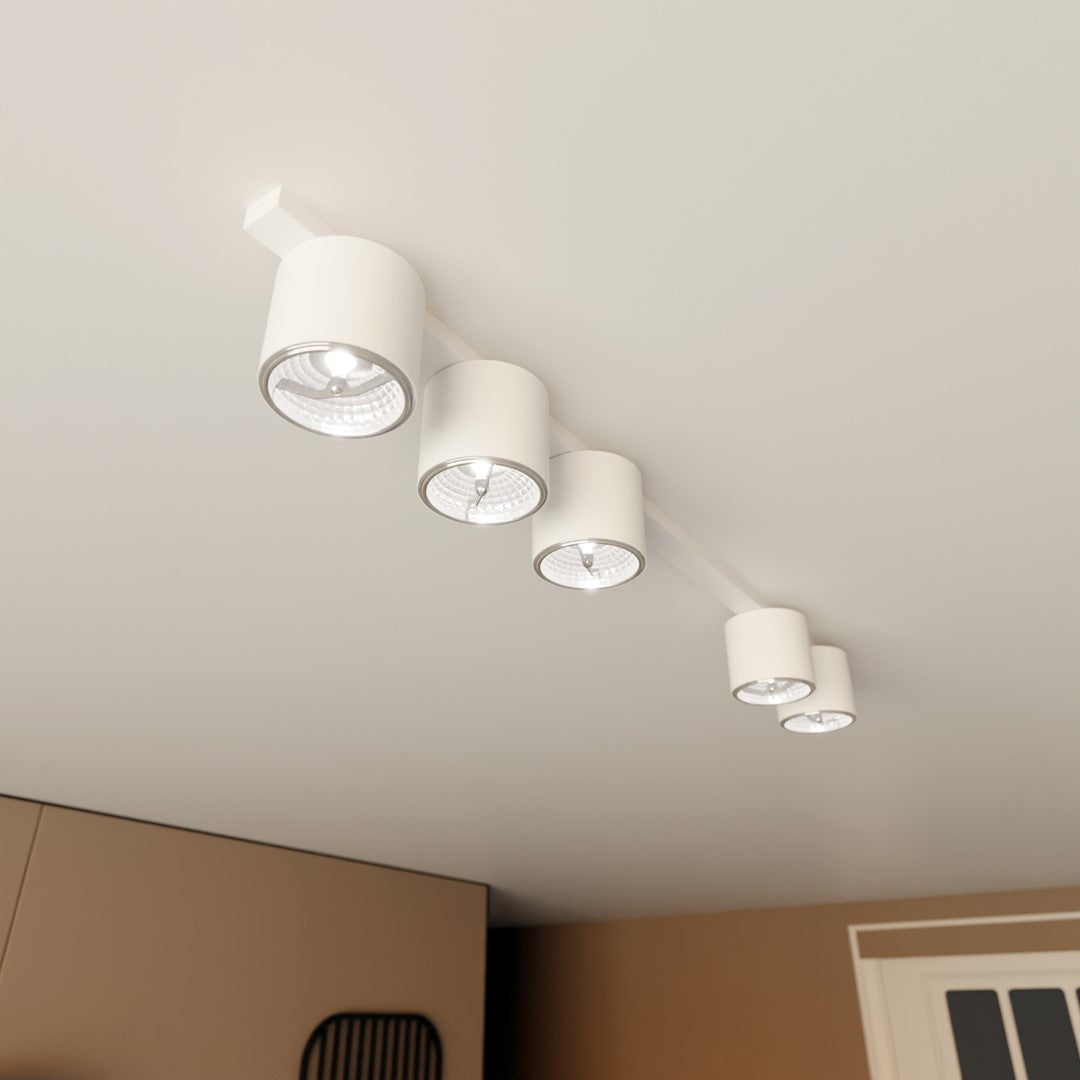 Plafondlamp staal minimalistisch Nano wit, 5 lichtpunten, 116 cm breed, voor woonkamer of hal