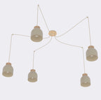 Hanglamp 5 lichts gepoedercoat staal en hout Kru Scandinavisch, beige, hoogte verstelbaar, spider-ophanging