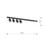 Plafondlamp Baster 5 gepoedercoat staal en glas, modern zwart met witte glazen kap – 90 cm, 5 fittingen