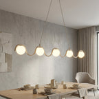 Hanglamp Sinus gepoedercoat staal en glas, modern, beige met witte kap, 5 lichtpunten, 110 cm, eettafel