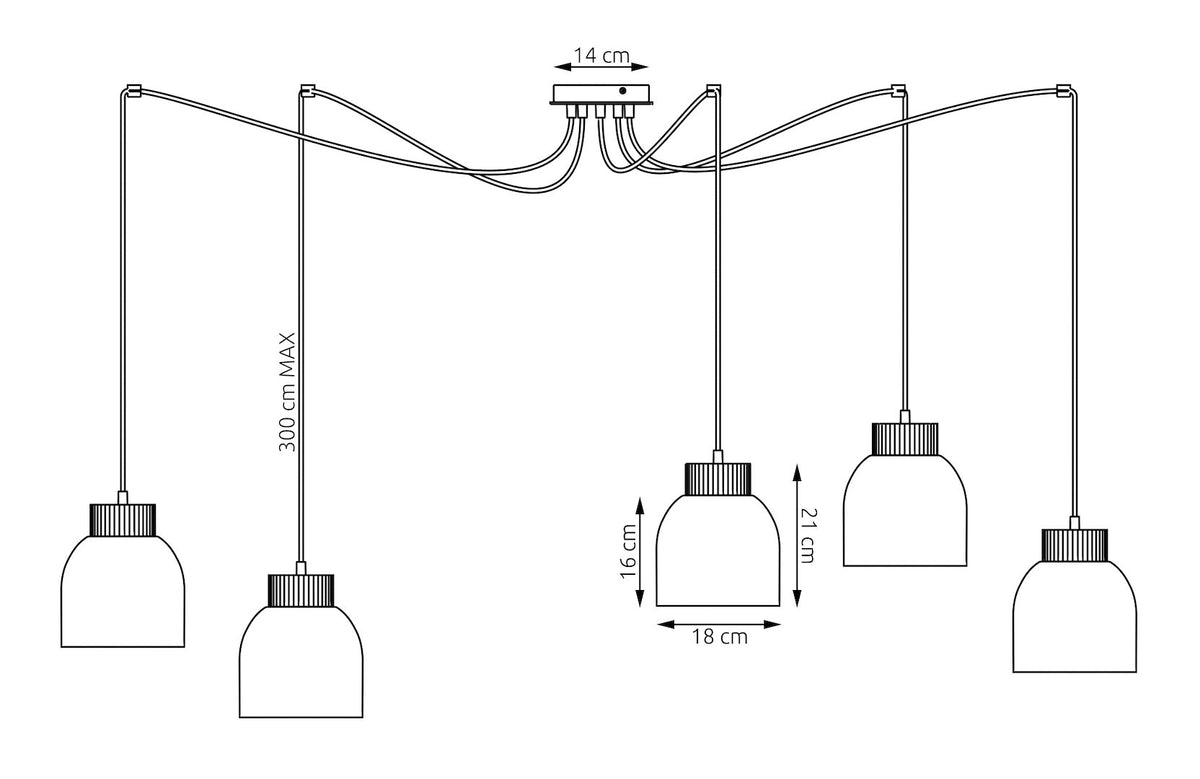 Hanglamp 5 lichts gepoedercoat staal en hout Kru Scandinavisch, beige, hoogte verstelbaar, spider-ophanging