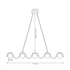 Hanglamp gepoedercoat staal en glas Sinus 5 lichtpunten, oranje met witte kappen, 110 cm, eettafel