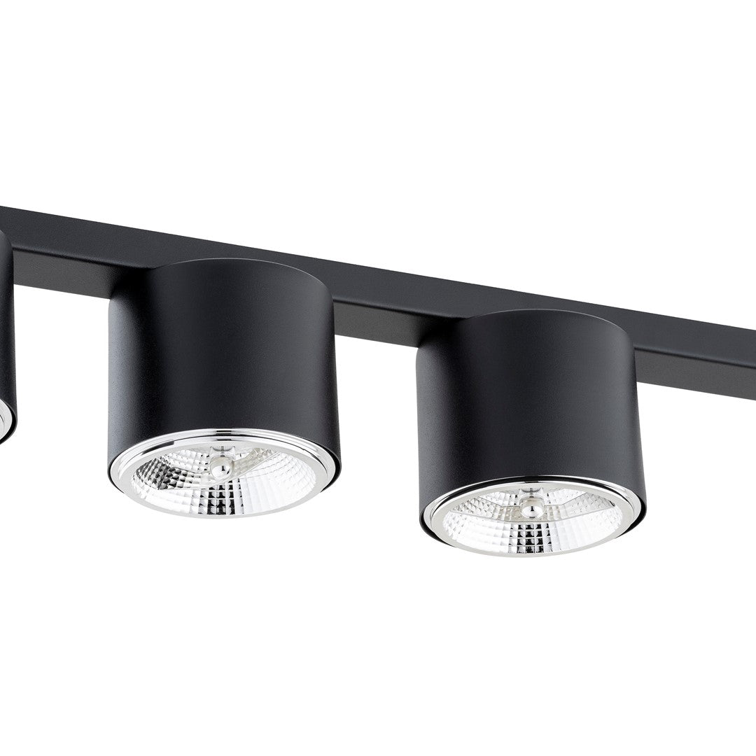 Plafondlamp zwart gepoedercoat staal minimalistisch Nano, 5 spots, 116 cm breed, voor woonkamer of hal