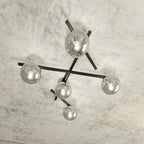Plafondlamp staal Smart 5 modern zwart met grafiet glazen kappen, 67 cm breed, 5 x E14