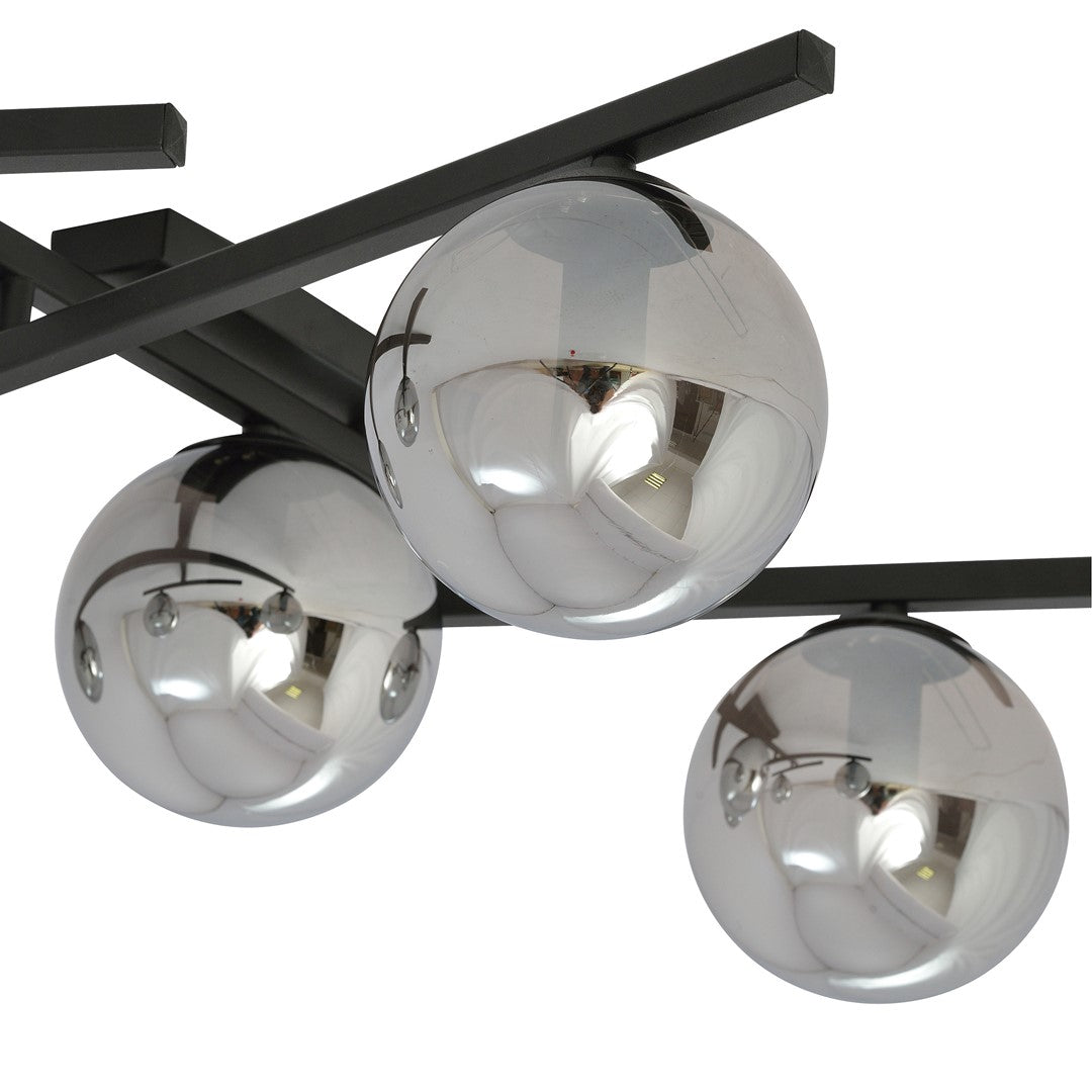 Plafondlamp staal Smart 5 modern zwart met grafiet glazen kappen, 67 cm breed, 5 x E14