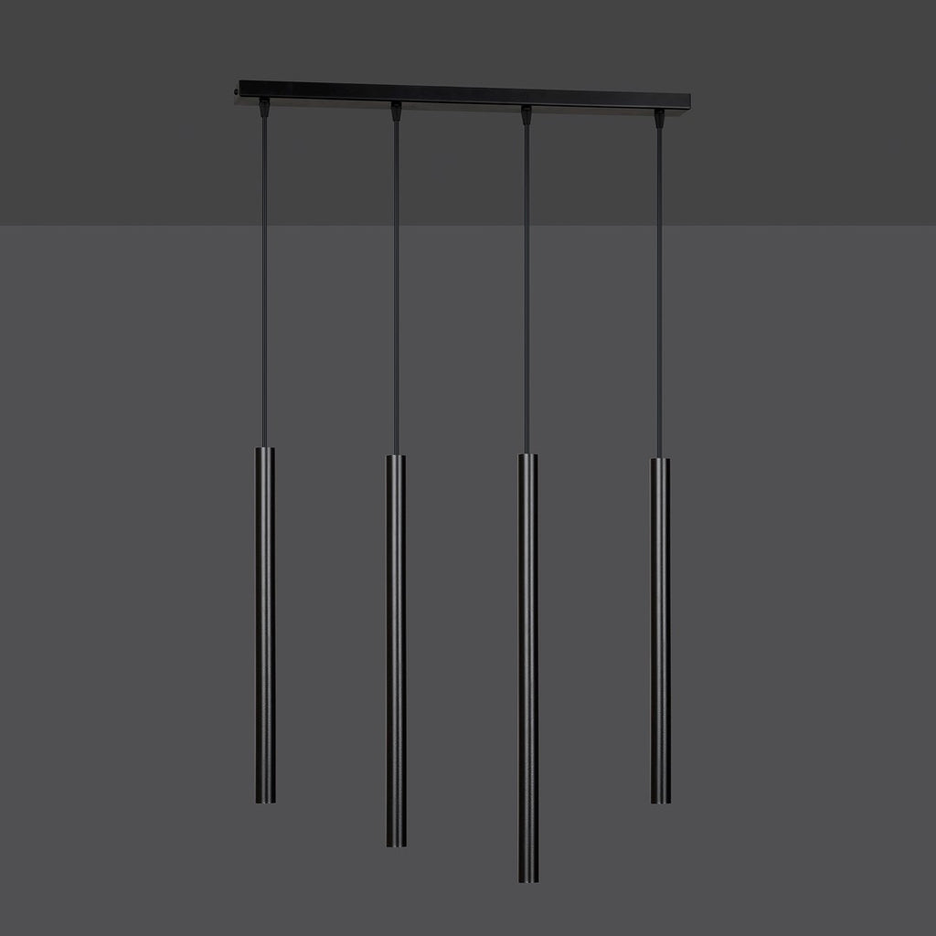 Hanglamp Selter 4 lichts gepoedercoat staal mat zwart, minimalistisch, breedte 60 cm, verstelbare hoogte