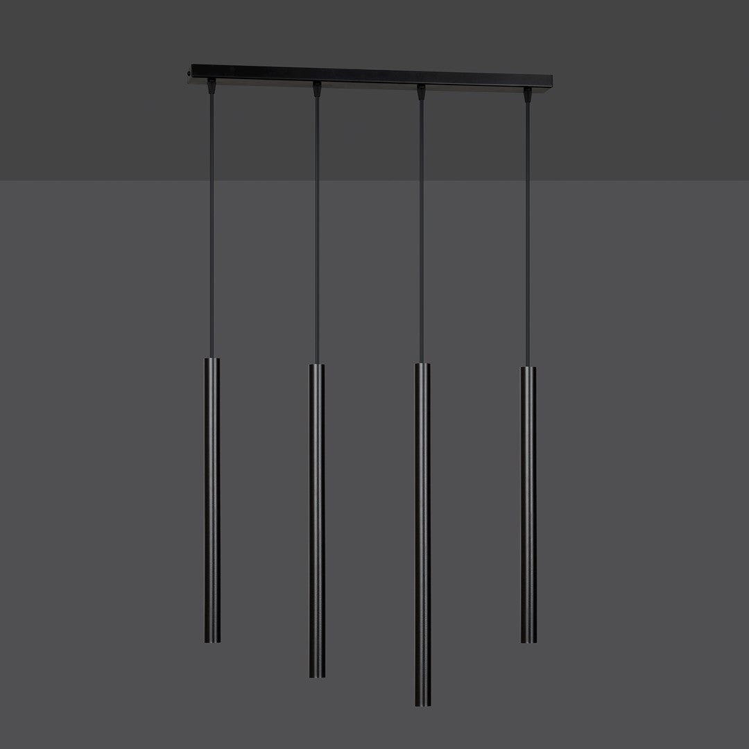 Hanglamp Selter 4 lichts gepoedercoat staal mat zwart, minimalistisch, breedte 60 cm, verstelbare hoogte