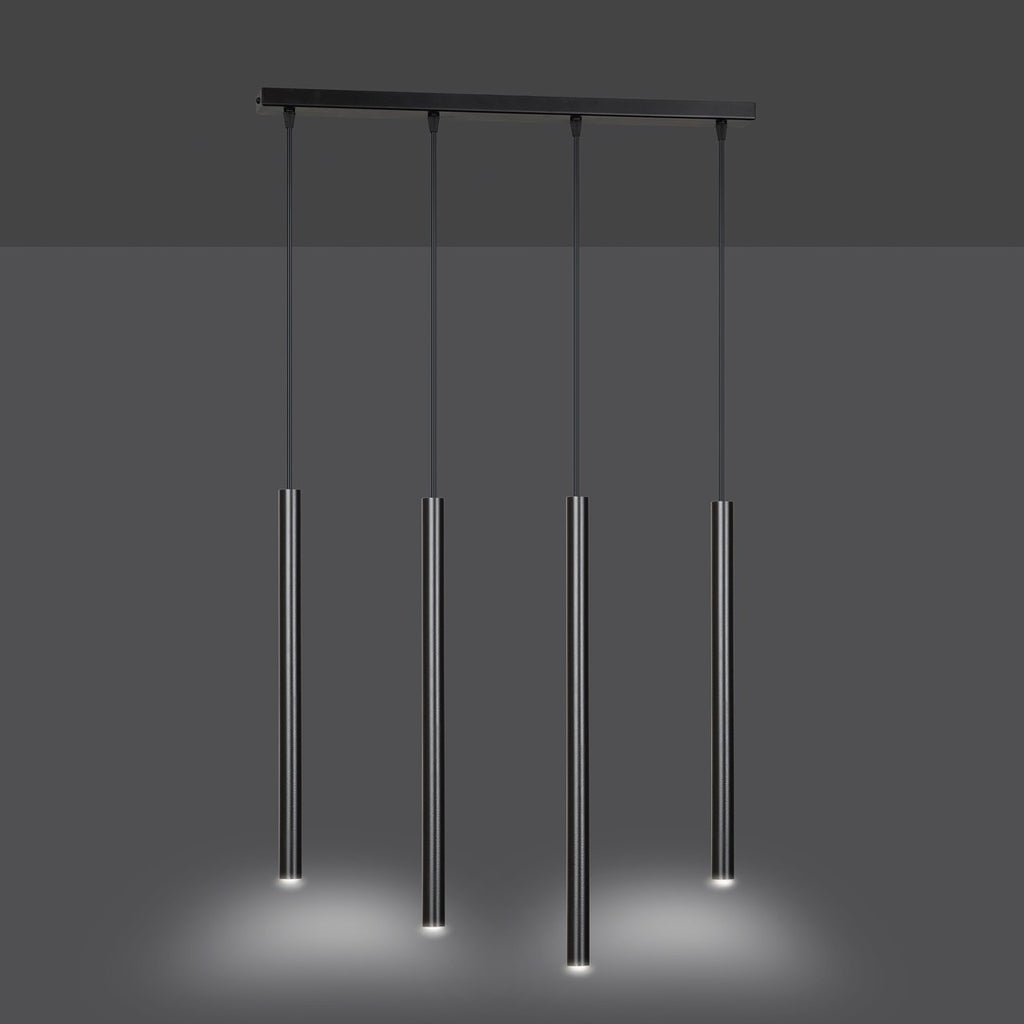 Hanglamp Selter 4 lichts gepoedercoat staal mat zwart, minimalistisch, breedte 60 cm, verstelbare hoogte
