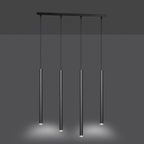 Hanglamp Selter 4 lichts gepoedercoat staal mat zwart, minimalistisch, breedte 60 cm, verstelbare hoogte
