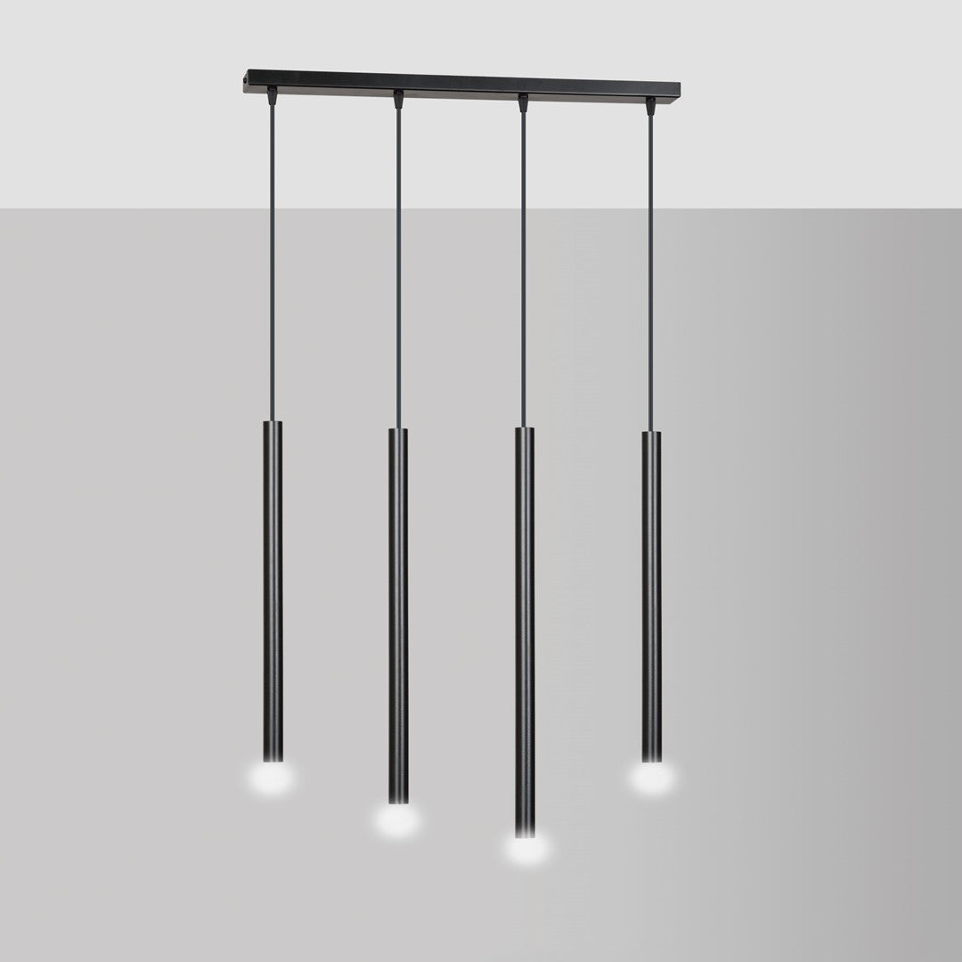 Hanglamp Selter 4 lichts gepoedercoat staal mat zwart, minimalistisch, breedte 60 cm, verstelbare hoogte