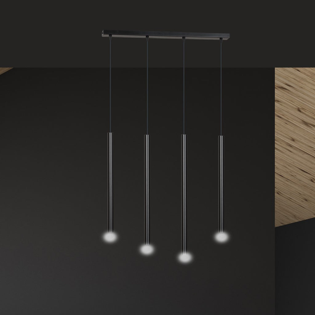 Hanglamp Selter 4 lichts gepoedercoat staal mat zwart, minimalistisch, breedte 60 cm, verstelbare hoogte