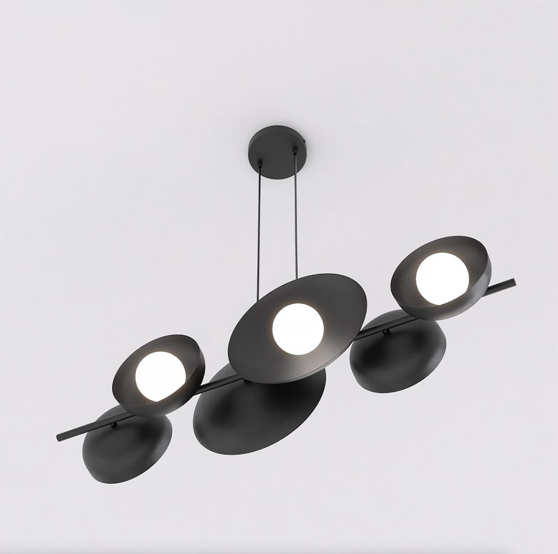 Hanglamp gepoedercoat staal minimalistisch Volum 6 zwart met witte lampenkappen, 6 lichtpunten, 100 cm breed