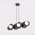 Hanglamp gepoedercoat staal minimalistisch Model 6 zwart met witte kappen, 6 x G9, 85 x 23 cm, eettafel