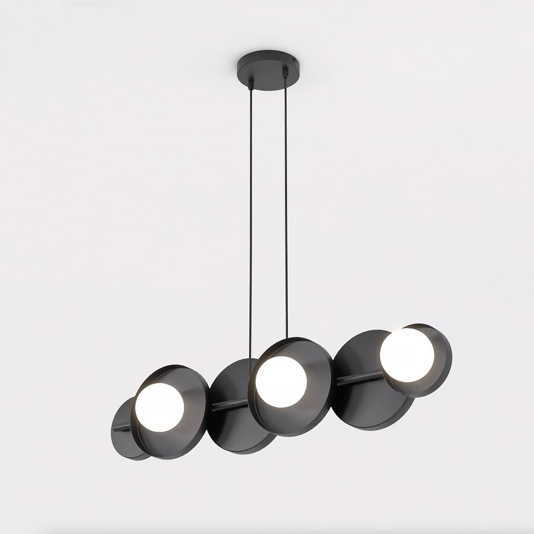 Hanglamp gepoedercoat staal minimalistisch Model 6 zwart met witte kappen, 6 x G9, 85 x 23 cm, eettafel