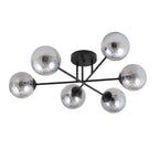 Plafondlamp gepoedercoat staal en glas Roma, zwart met grafiet glazen kappen, 6 lichts E14, 75 cm breed