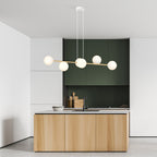 Hanglamp Gravity gepoedercoat staal en glas wit met goud, 6 lichtpunten, 110 x 100 cm, eettafel en woonkamer